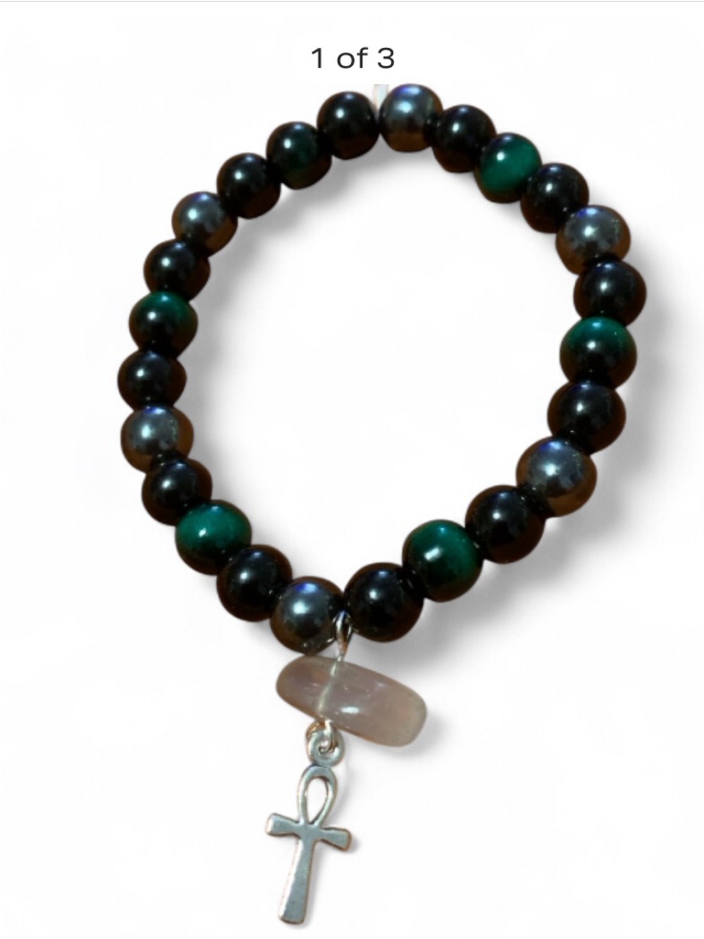 Green and Black Beaded Ankh Charm Bracelet